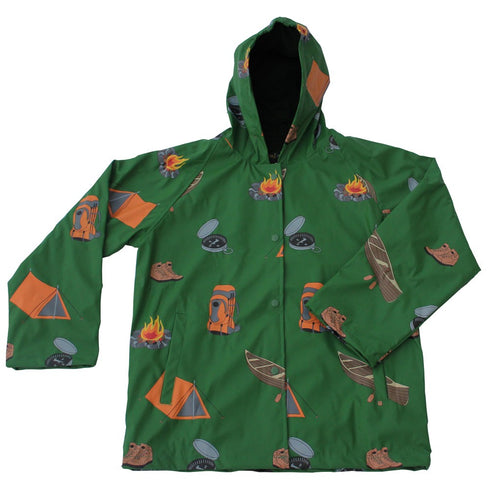 Foxfire Big Boys Green Grey Camping Print Hooded Lined Raincoat 8-10 - SophiasStyle.com